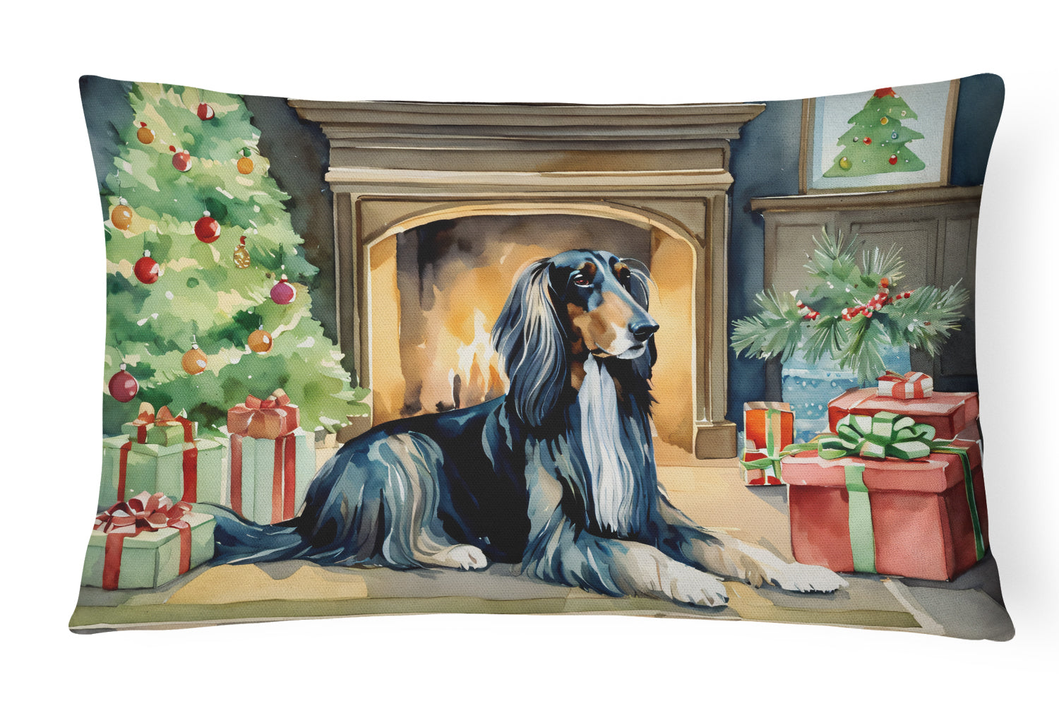 Afghan Hound Cozy Christmas Decorative Throw Pillow 12x16 Indoor Outdoor Accent Cushion, Fabric Cover with Insert for Sofa, Bed, Porch & Living Room