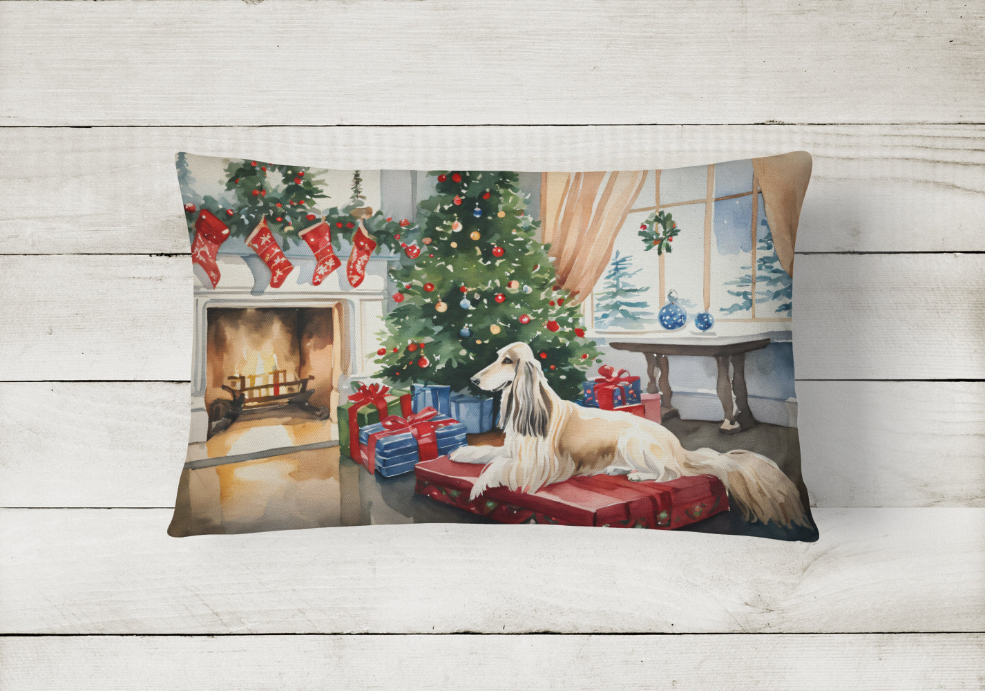 Afghan Hound Cozy Christmas Decorative Throw Pillow 12x16 Indoor Outdoor Accent Cushion, Fabric Cover with Insert for Sofa, Bed, Porch & Living Room