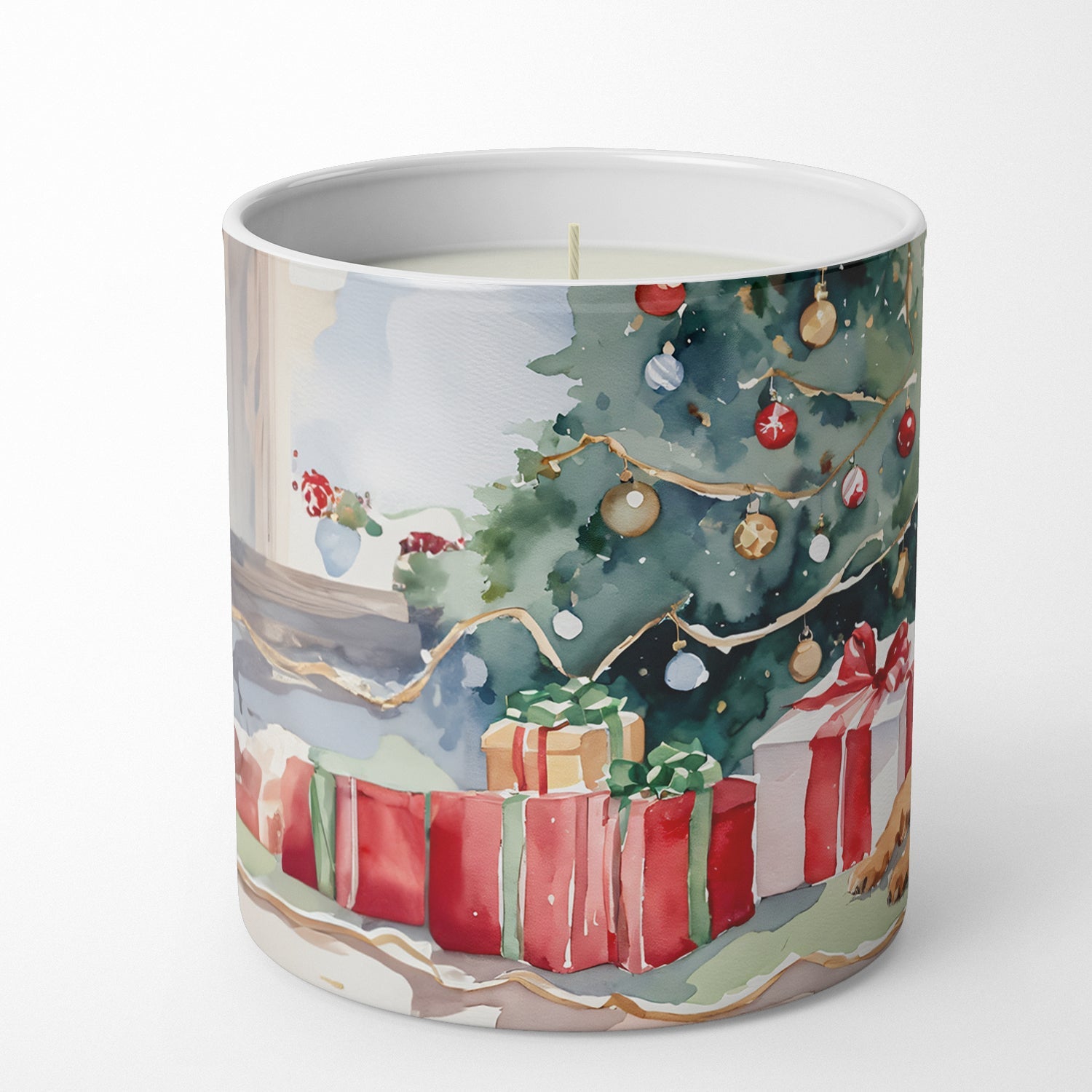 Airedale Terrier Cozy Christmas Decorative Soy Candle Nature Soy Wax Essential Oil Home Decor Ideal for Bedroom Kitchen Bath Office Gift, 10 oz