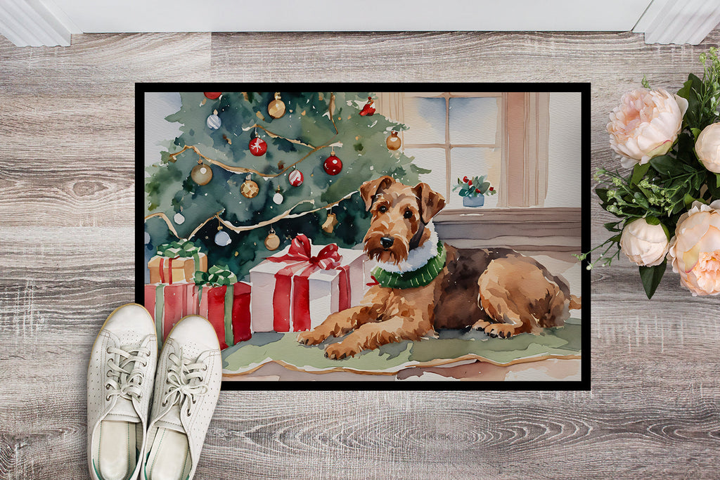 Airedale Terrier Cozy Christmas Doormat Indoor Outdoor 24H X 36W Front Door Mat Rugs for Entryway, Non Slip Washable Low Pile,