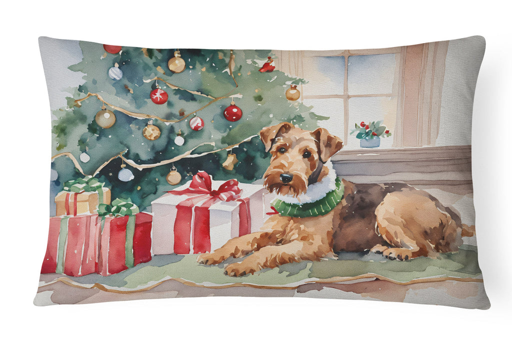Airedale Terrier Cozy Christmas Decorative Throw Pillow 12x16 Indoor Outdoor Accent Cushion, Fabric Cover with Insert for Sofa, Bed, Porch & Living Room