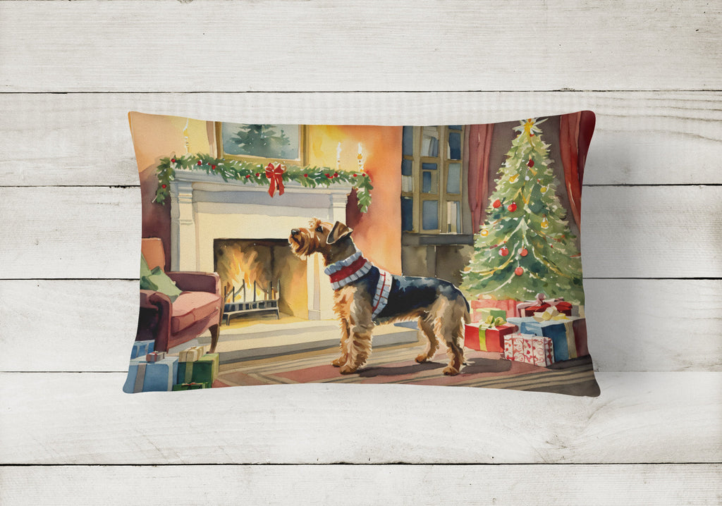 Airedale Terrier Cozy Christmas Decorative Throw Pillow 12x16 Indoor Outdoor Accent Cushion, Fabric Cover with Insert for Sofa, Bed, Porch & Living Room