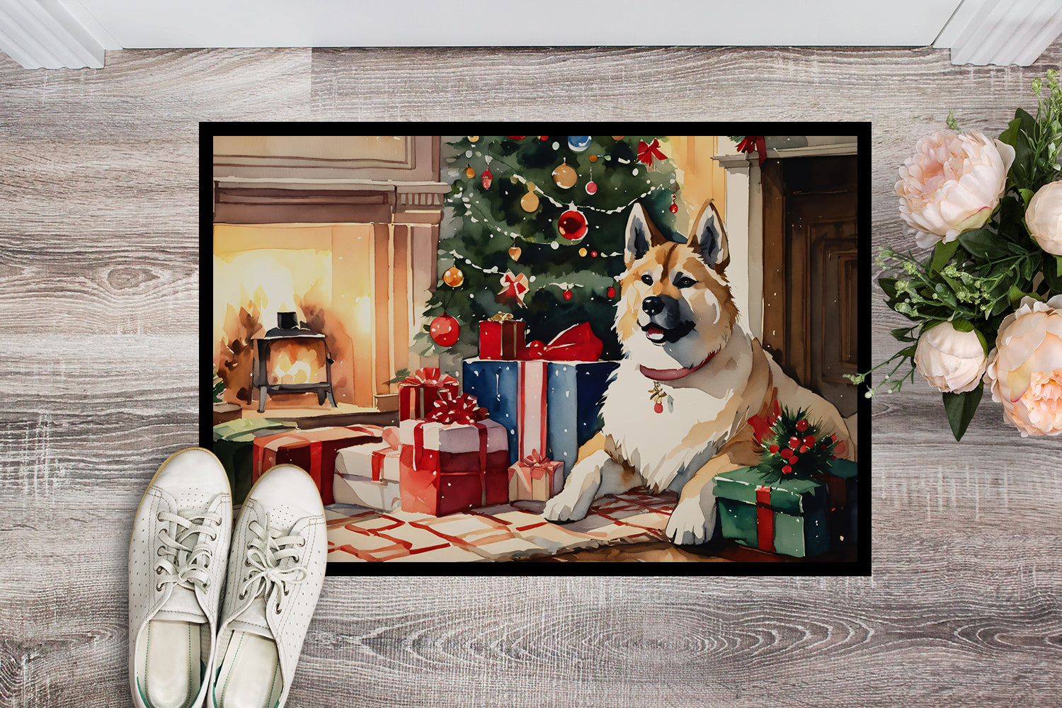 Akita Cozy Christmas Doormat Indoor Outdoor 24H X 36W Front Door Mat Rugs for Entryway, Non Slip Washable Low Pile,