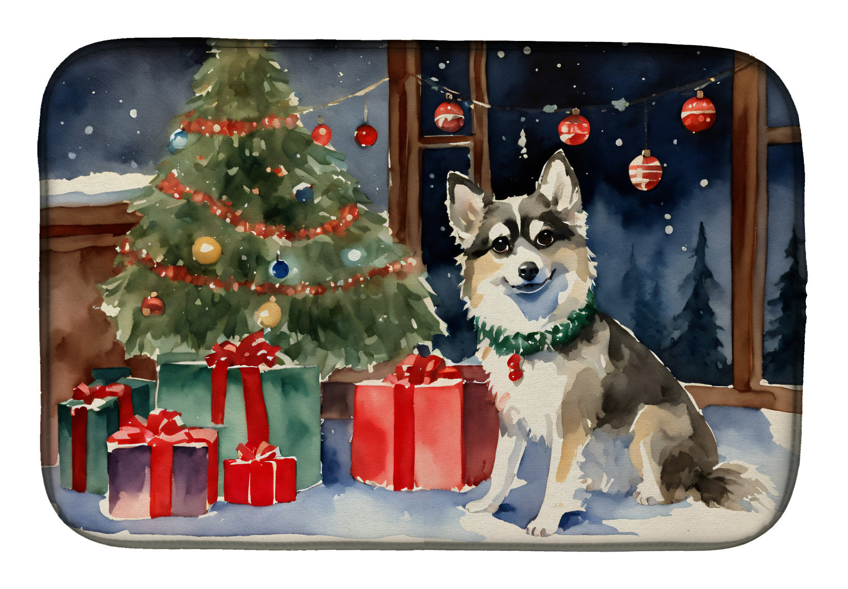 Alaskan Klee Kai Cozy Christmas Dish Drying Mat Absorbent Dish Drying Mat Pad for Kitchen Counter Dish Drainer Mat for Countertop, 14 x 21", Multicolor