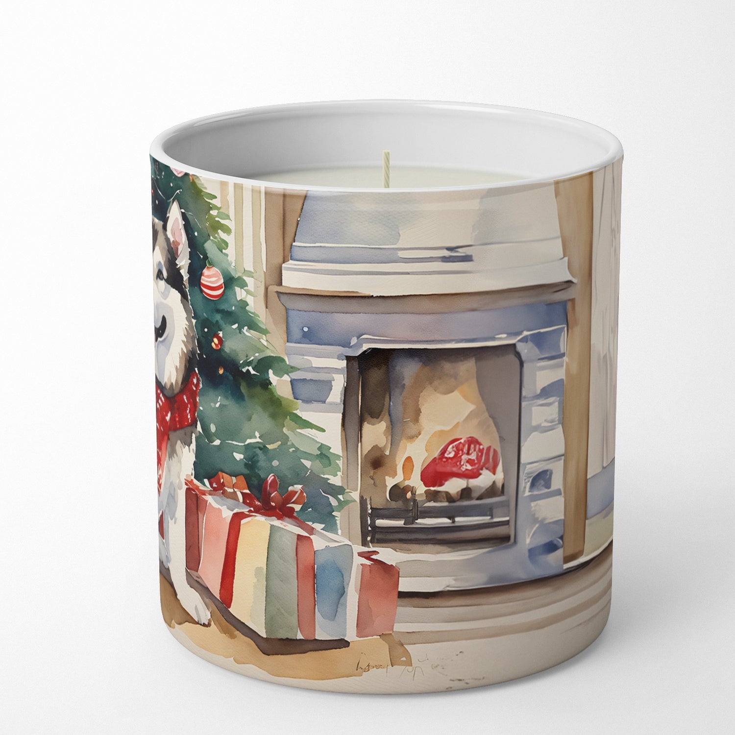 Alaskan Malamute Cozy Christmas Decorative Soy Candle Nature Soy Wax Essential Oil Home Decor Ideal for Bedroom Kitchen Bath Office Gift, 10 oz