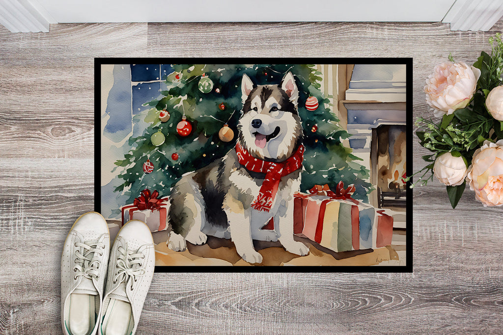 Alaskan Malamute Cozy Christmas Doormat Indoor Outdoor 18H X 27W Front Door Mat Rugs for Entryway, Non Slip Washable
