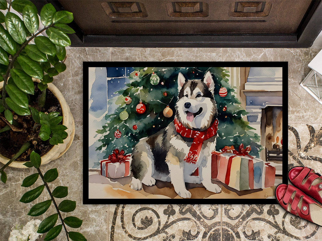 Alaskan Malamute Cozy Christmas Doormat Indoor Outdoor 18H X 27W Front Door Mat Rugs for Entryway, Non Slip Washable