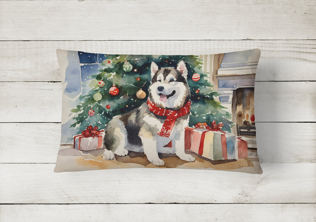 Alaskan Malamute Cozy Christmas Decorative Throw Pillow 12x16 Indoor Outdoor Accent Cushion, Fabric Cover with Insert for Sofa, Bed, Porch & Living Room