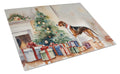 American English Coonhound Cozy Christmas Cutting Board Tempered Glass Kitchen Cutting Surface, Heat Resistant Chopping, Non-Slip Feet, Food Prep & Serving