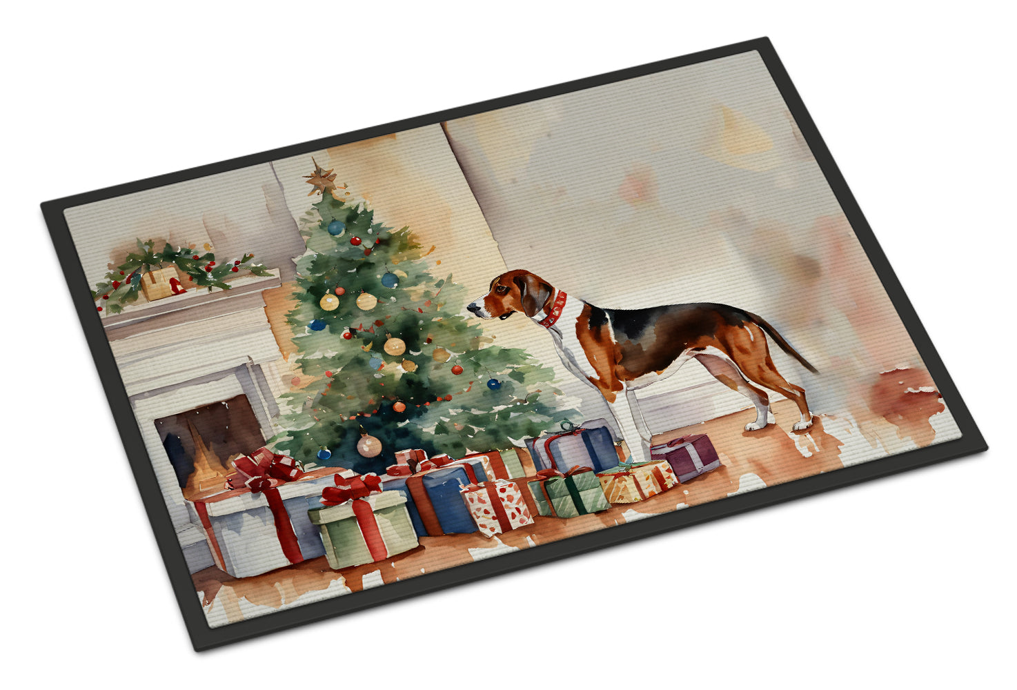 American English Coonhound Cozy Christmas Doormat Indoor Outdoor 18H X 27W Front Door Mat Rugs for Entryway, Non Slip Washable