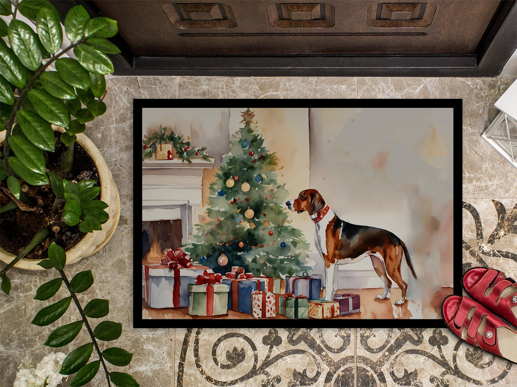 American English Coonhound Cozy Christmas Doormat Indoor Outdoor 18H X 27W Front Door Mat Rugs for Entryway, Non Slip Washable