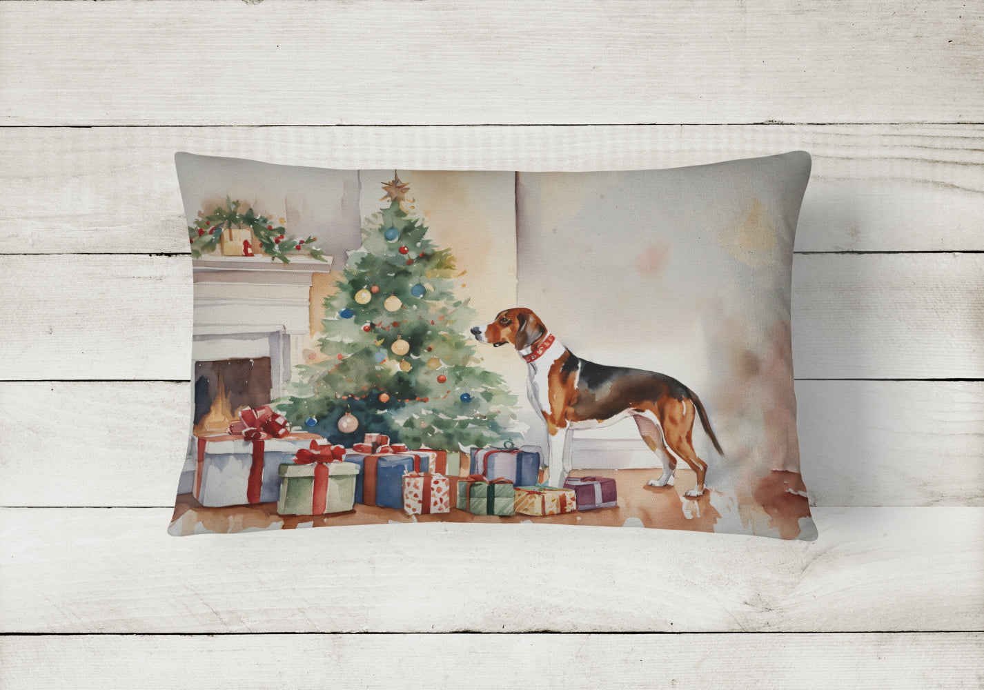 American English Coonhound Cozy Christmas Decorative Throw Pillow 12x16 Indoor Outdoor Accent Cushion, Fabric Cover with Insert for Sofa, Bed, Porch & Living Room