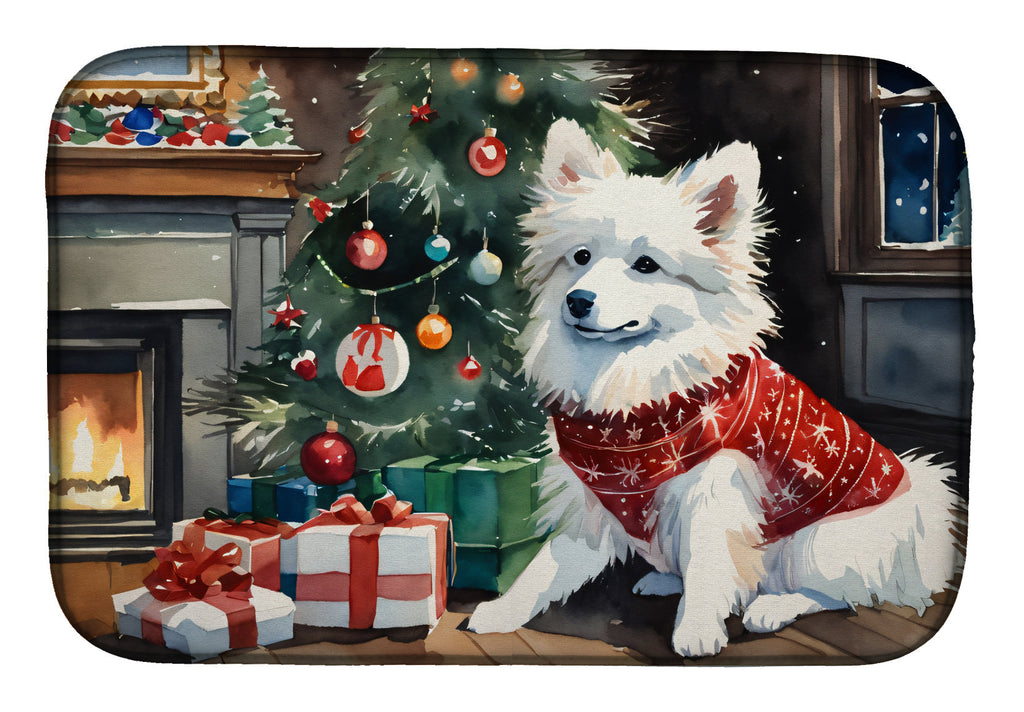 American Eskimo Cozy Christmas Dish Drying Mat Absorbent Dish Drying Mat Pad for Kitchen Counter Dish Drainer Mat for Countertop, 14 x 21", Multicolor