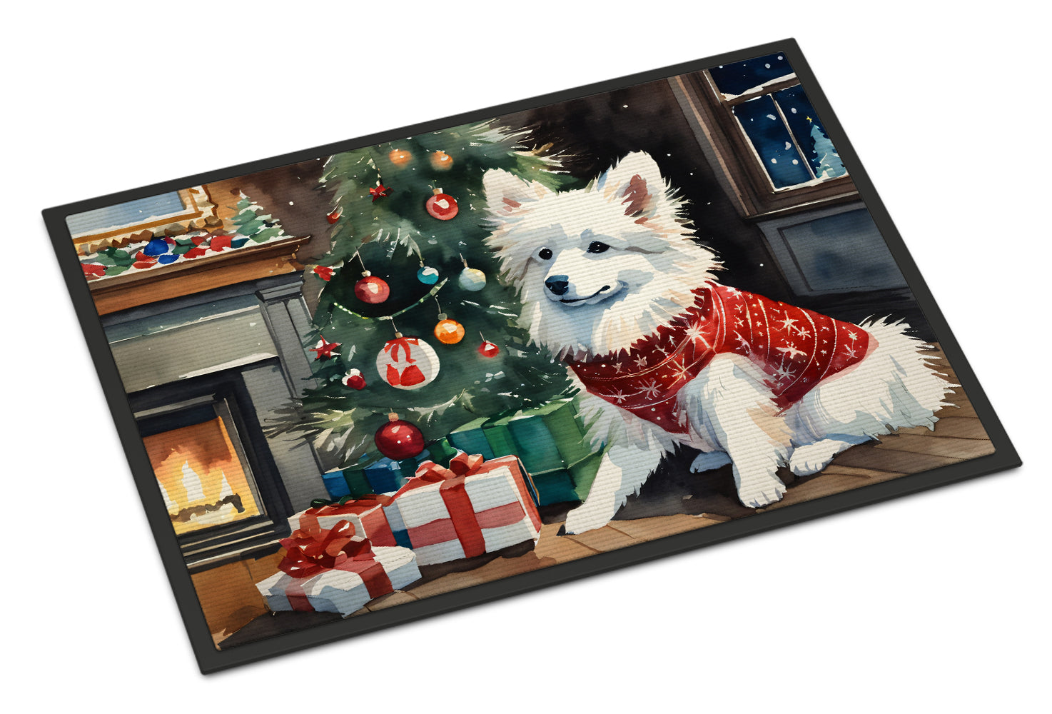 American Eskimo Cozy Christmas Doormat Indoor Outdoor 24H X 36W Front Door Mat Rugs for Entryway, Non Slip Washable Low Pile,