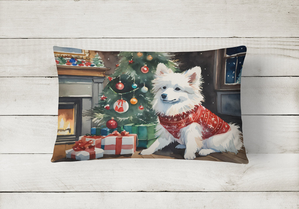 American Eskimo Cozy Christmas Decorative Throw Pillow 12x16 Indoor Outdoor Accent Cushion, Fabric Cover with Insert for Sofa, Bed, Porch & Living Room