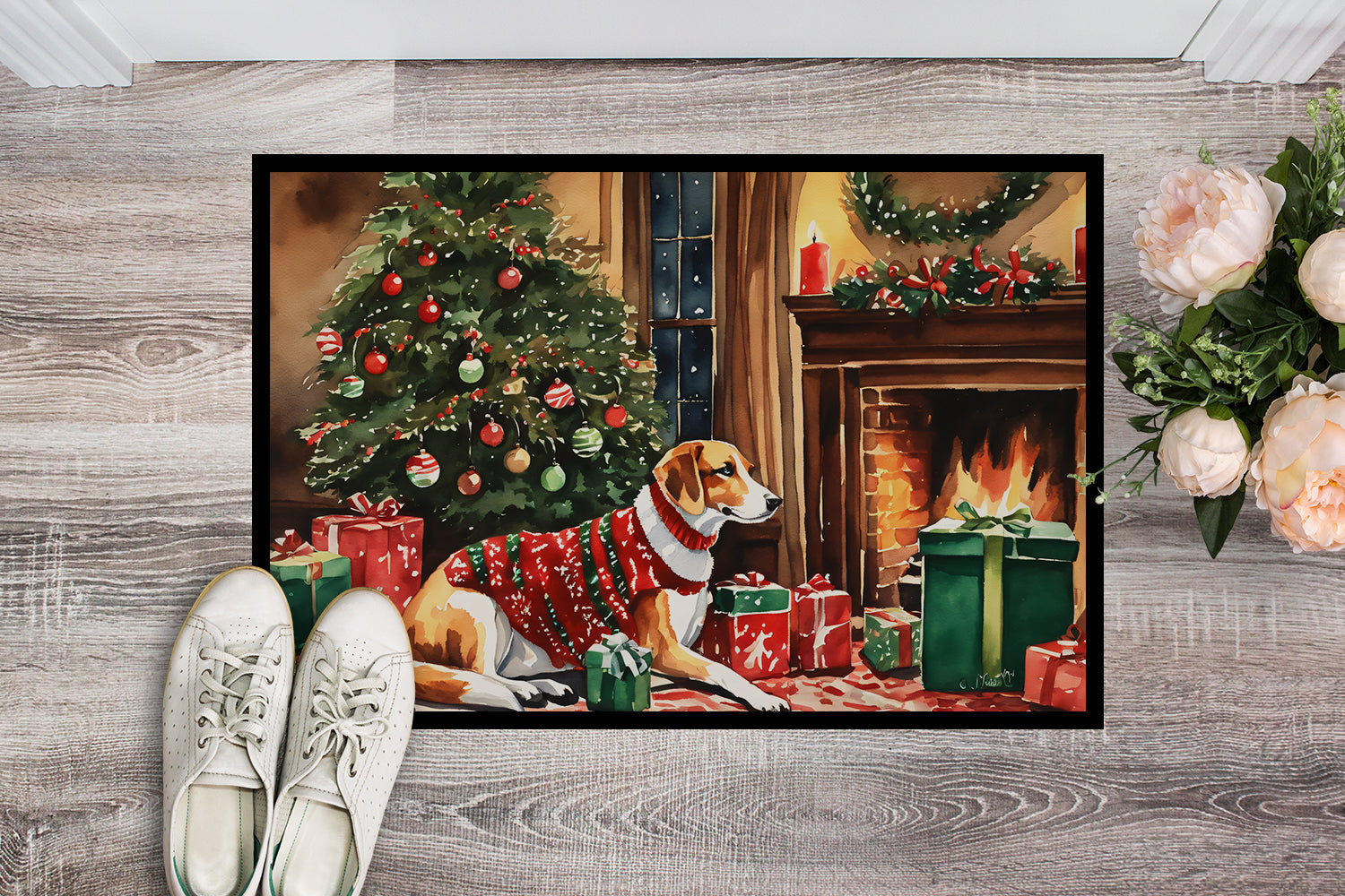 American Foxhound Cozy Christmas Doormat Indoor Outdoor 24H X 36W Front Door Mat Rugs for Entryway, Non Slip Washable Low Pile,