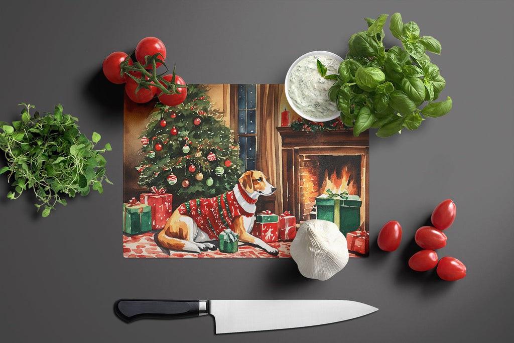 American Foxhound Cozy Christmas Cutting Board Tempered Glass Kitchen Cutting Surface, Heat Resistant Chopping, Non-Slip Feet, Food Prep & Serving