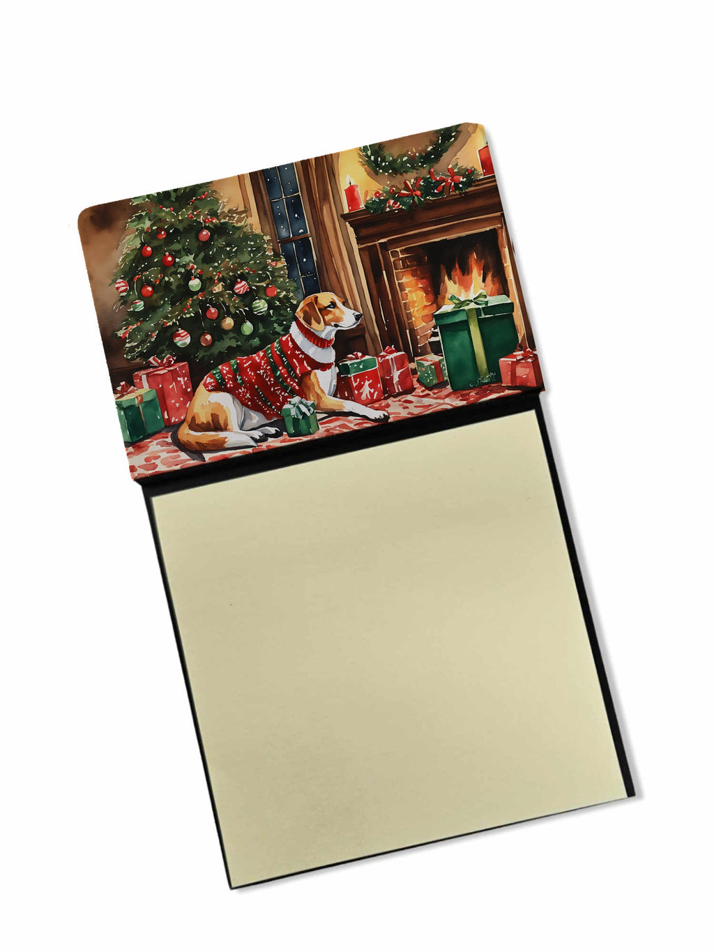 American Foxhound Cozy Christmas Watercolor Sticky Note Holder Refillable Dispenser Desk Accessory 3x3 Pad Gift