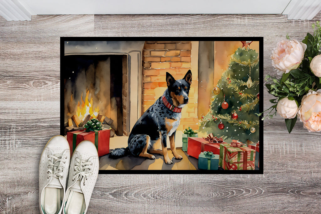 Australian Cattle Dog Cozy Christmas Doormat Indoor Outdoor 18H X 27W Front Door Mat Rugs for Entryway, Non Slip Washable