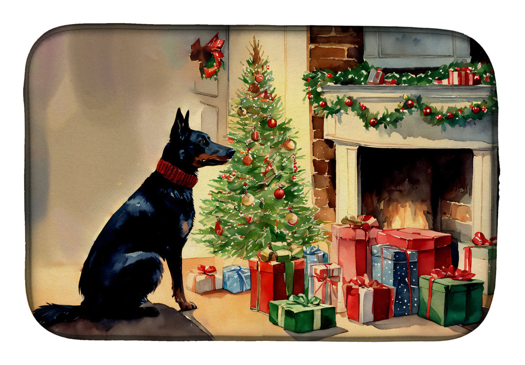 Australian Kelpie Cozy Christmas Dish Drying Mat Absorbent Dish Drying Mat Pad for Kitchen Counter Dish Drainer Mat for Countertop, 14 x 21", Multicolor