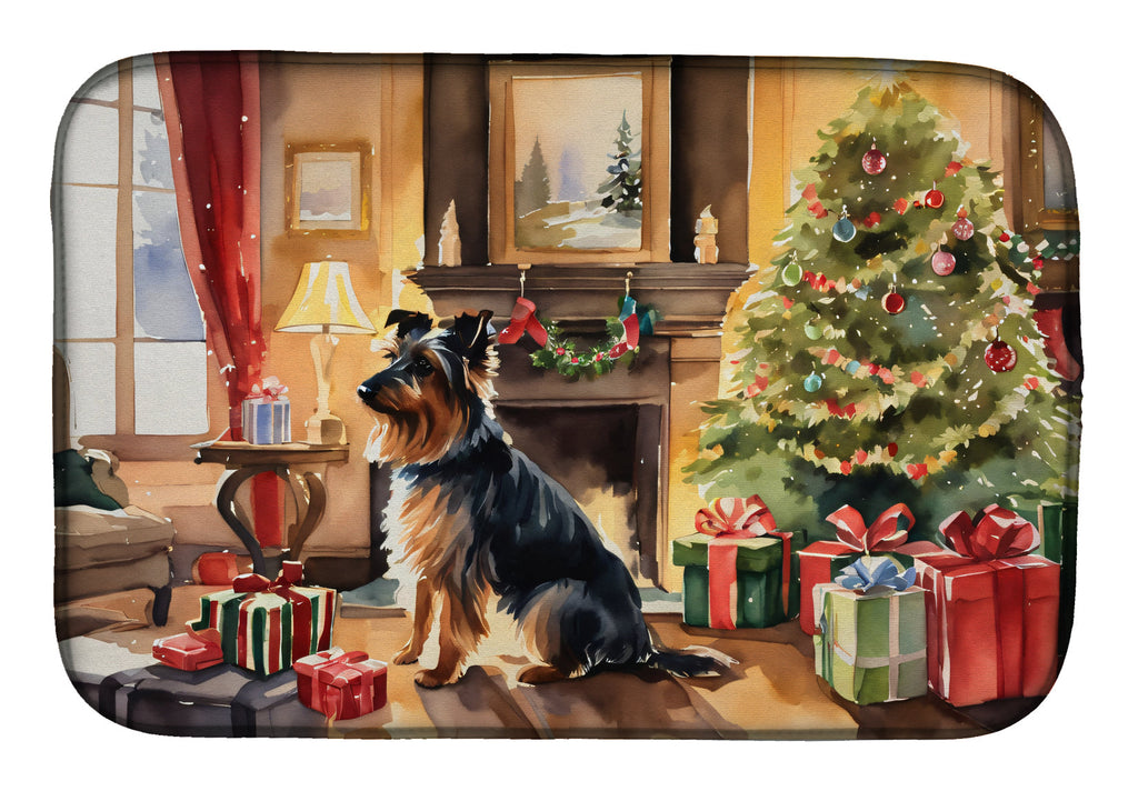 Australian Terrier Cozy Christmas Dish Drying Mat Absorbent Dish Drying Mat Pad for Kitchen Counter Dish Drainer Mat for Countertop, 14 x 21", Multicolor