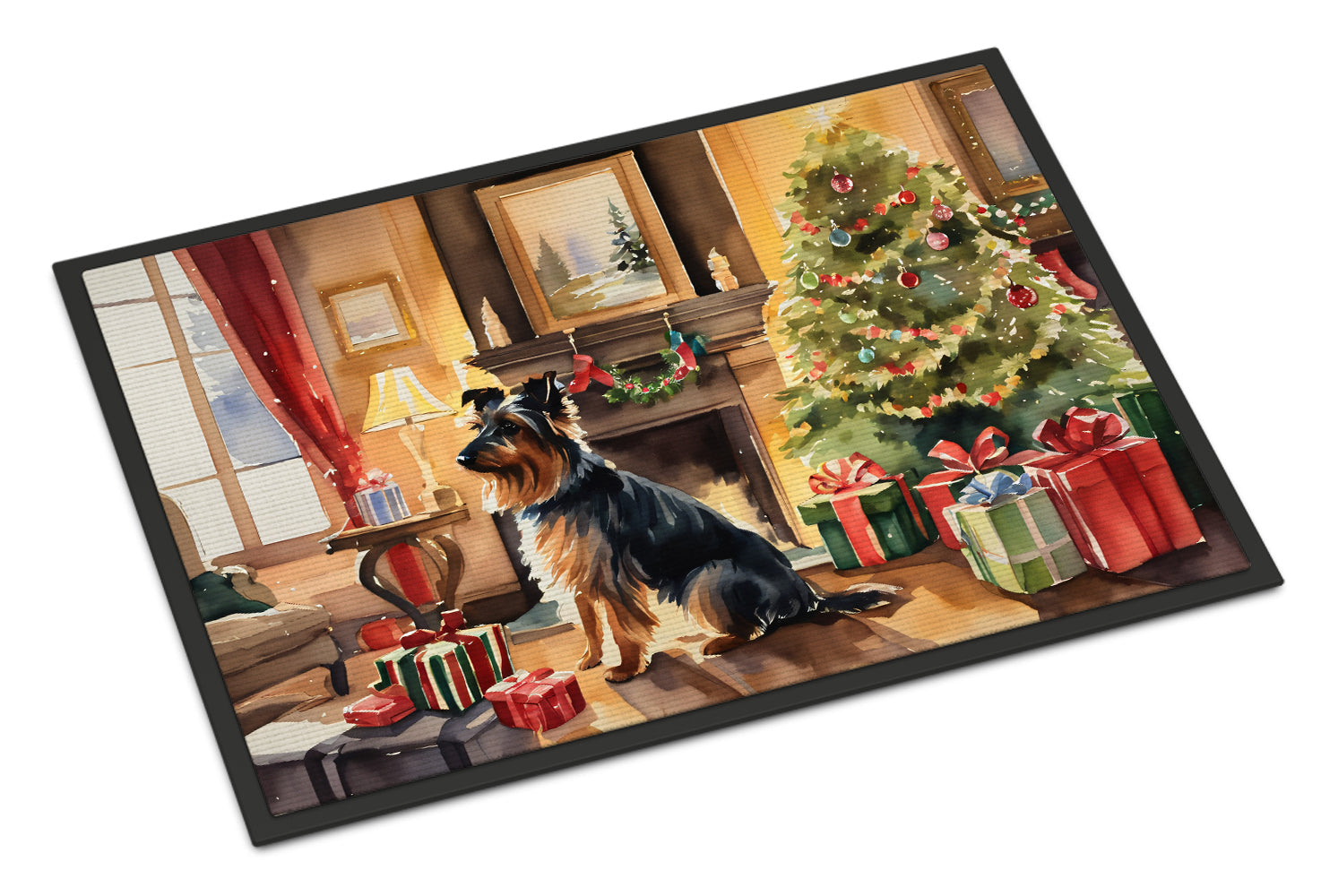 Australian Terrier Cozy Christmas Doormat Indoor Outdoor 24H X 36W Front Door Mat Rugs for Entryway, Non Slip Washable Low Pile,