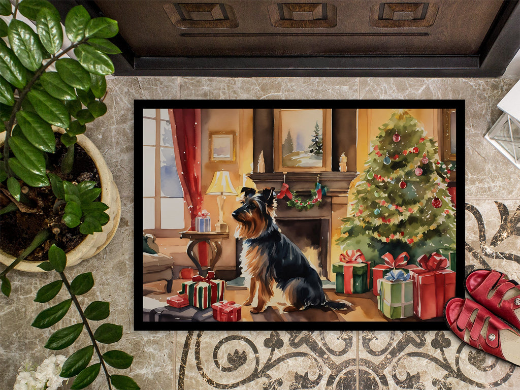 Australian Terrier Cozy Christmas Doormat Indoor Outdoor 24H X 36W Front Door Mat Rugs for Entryway, Non Slip Washable Low Pile,