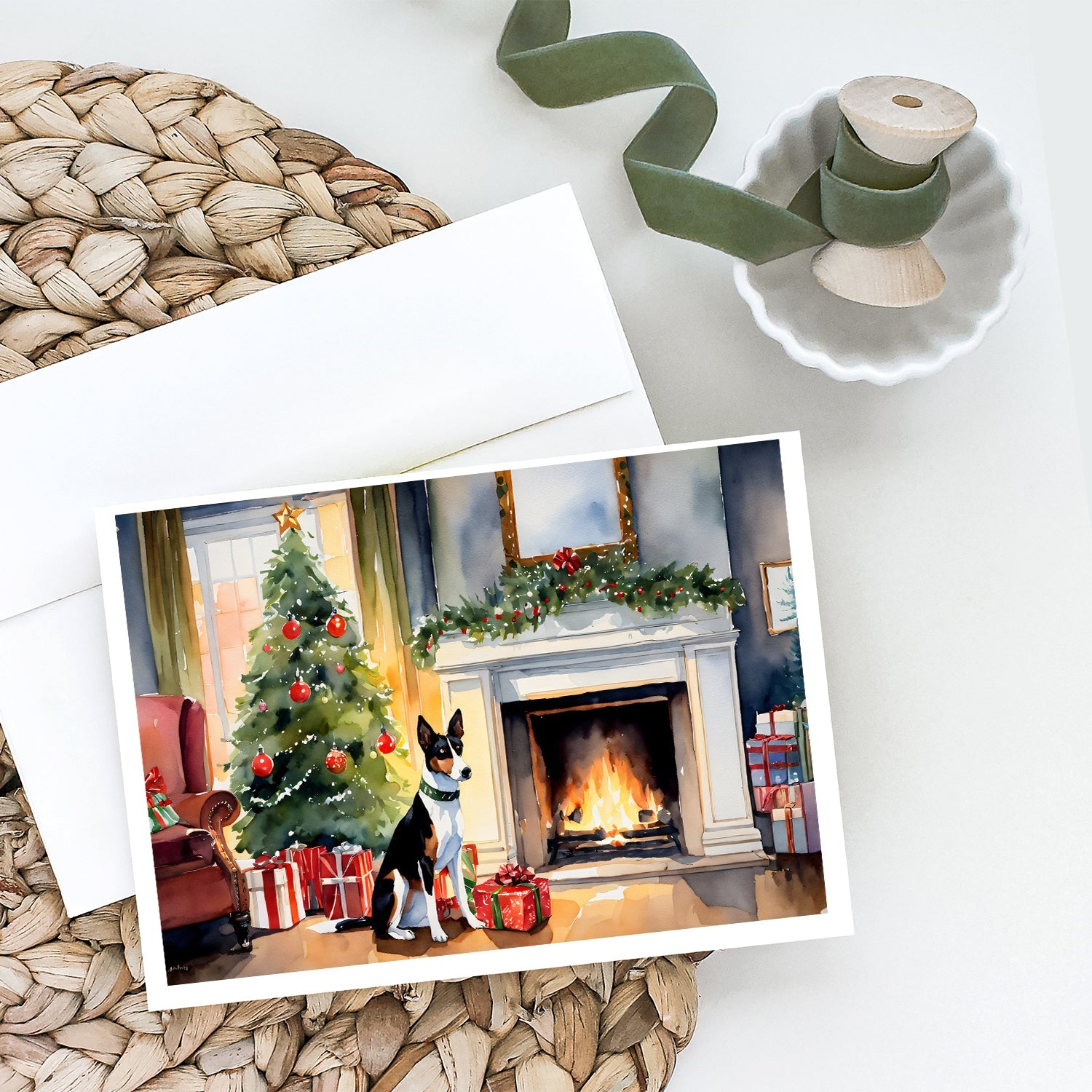 Basenji Cozy Christmas Greeting Cards Pack of 8 Blank Cards with Envelopes Whimsical A7 Size 5x7
