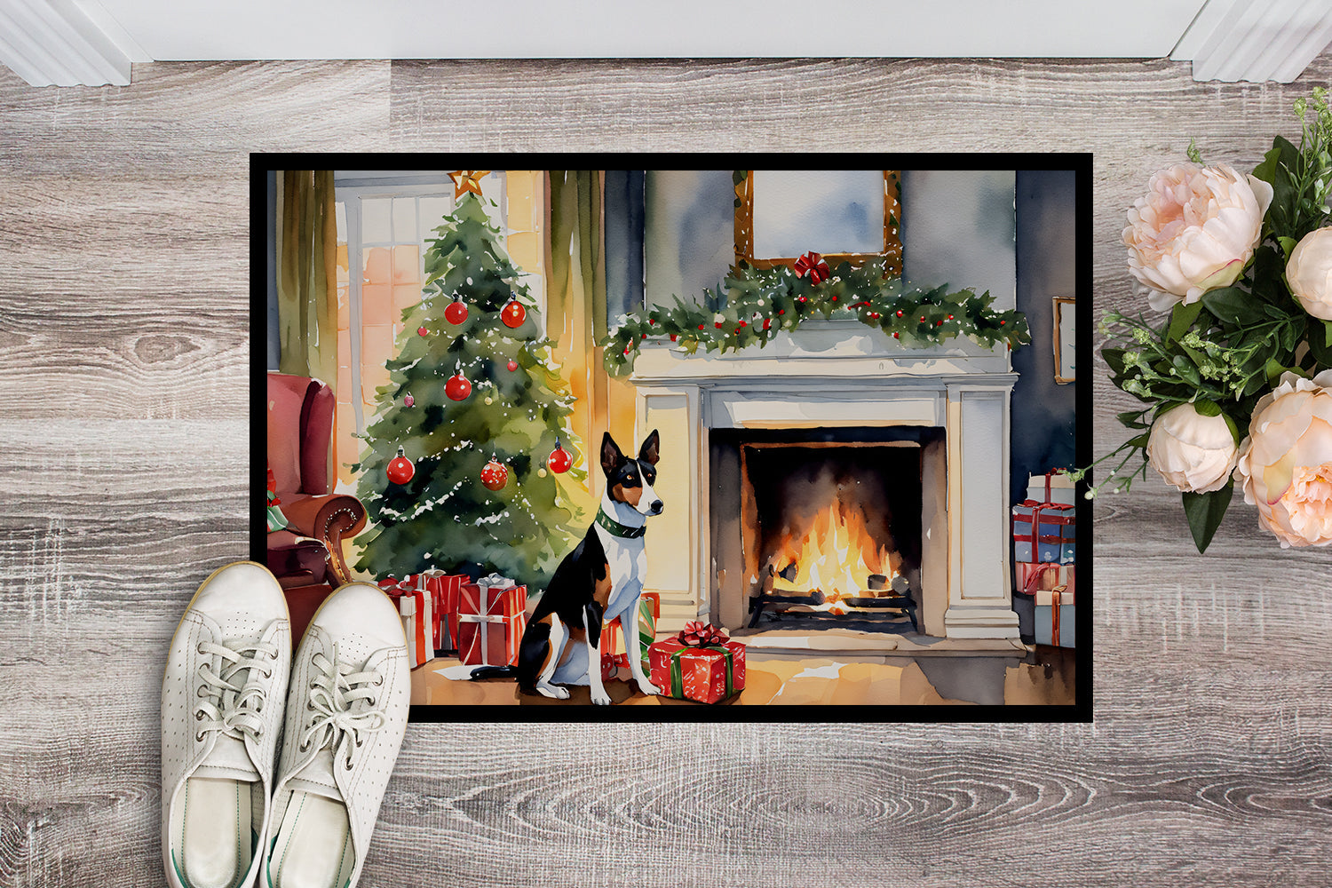 Basenji Cozy Christmas Doormat Indoor Outdoor 24H X 36W Front Door Mat Rugs for Entryway, Non Slip Washable Low Pile,