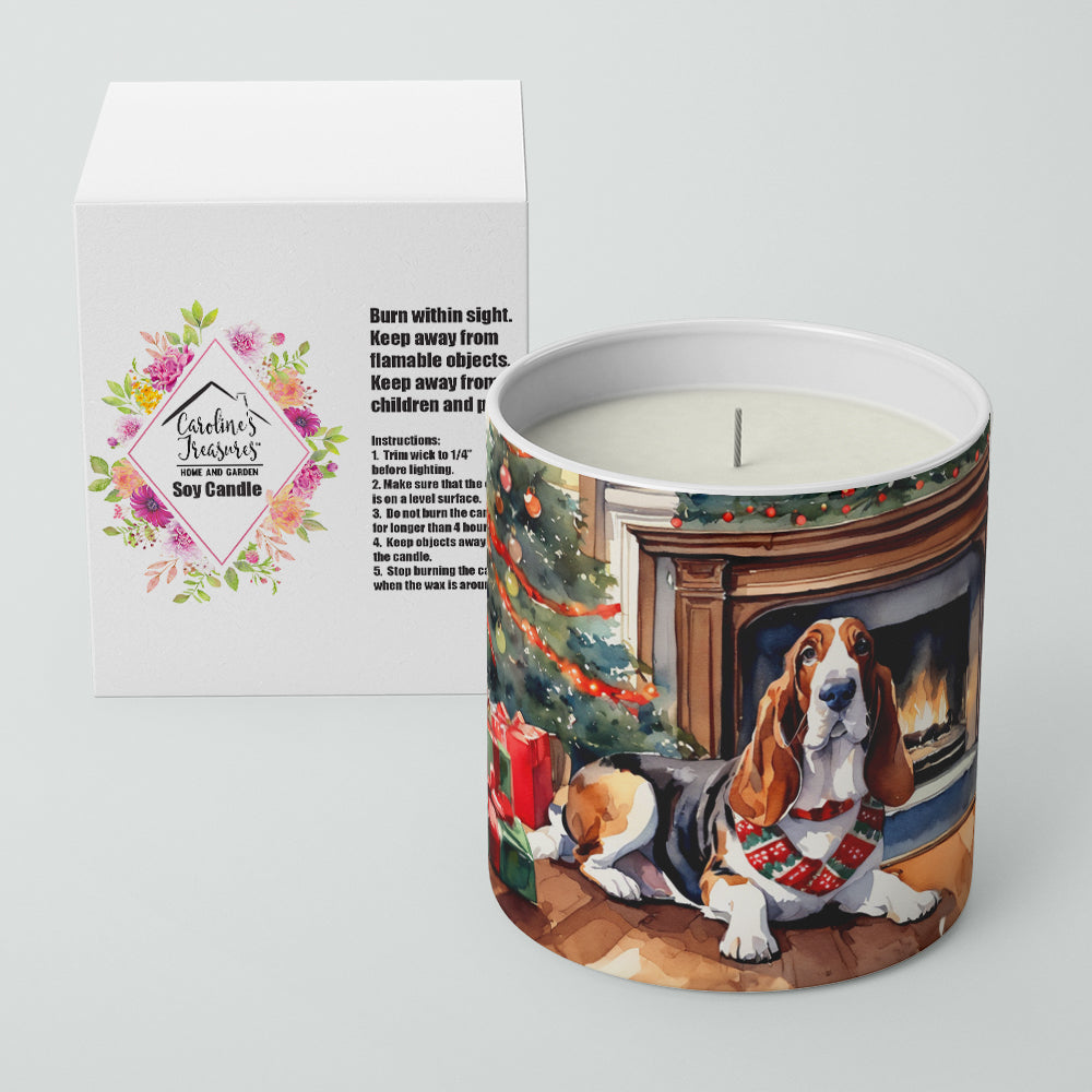 Basset Hound Cozy Christmas Decorative Soy Candle Nature Soy Wax Essential Oil Home Decor Ideal for Bedroom Kitchen Bath Office Gift, 10 oz