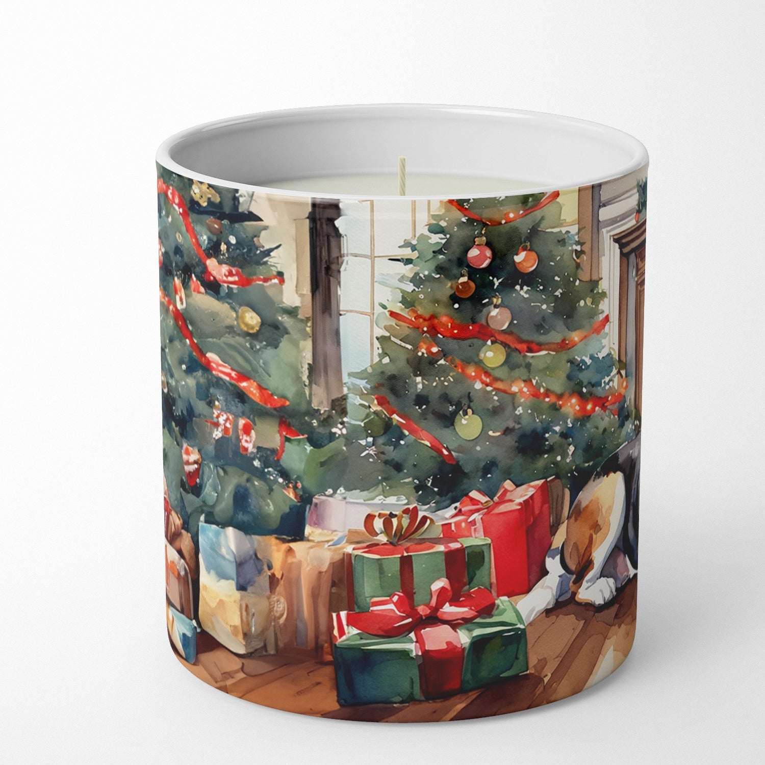 Basset Hound Cozy Christmas Decorative Soy Candle Nature Soy Wax Essential Oil Home Decor Ideal for Bedroom Kitchen Bath Office Gift, 10 oz