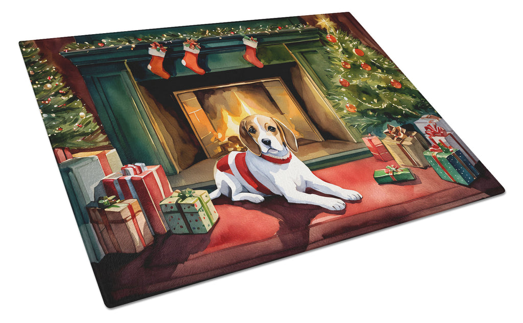 Beagle Cozy Christmas Cutting Board Tempered Glass Kitchen Cutting Surface, Heat Resistant Chopping, Non-Slip Feet, Food Prep & Serving