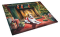 Beagle Cozy Christmas Cutting Board Tempered Glass Kitchen Cutting Surface, Heat Resistant Chopping, Non-Slip Feet, Food Prep & Serving