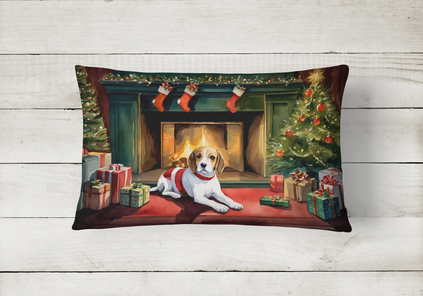 Beagle Cozy Christmas Decorative Throw Pillow 12x16 Indoor Outdoor Accent Cushion, Fabric Cover with Insert for Sofa, Bed, Porch & Living Room