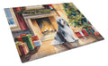 Bearded Collie Cozy Christmas Cutting Board Tempered Glass Kitchen Cutting Surface, Heat Resistant Chopping, Non-Slip Feet, Food Prep & Serving