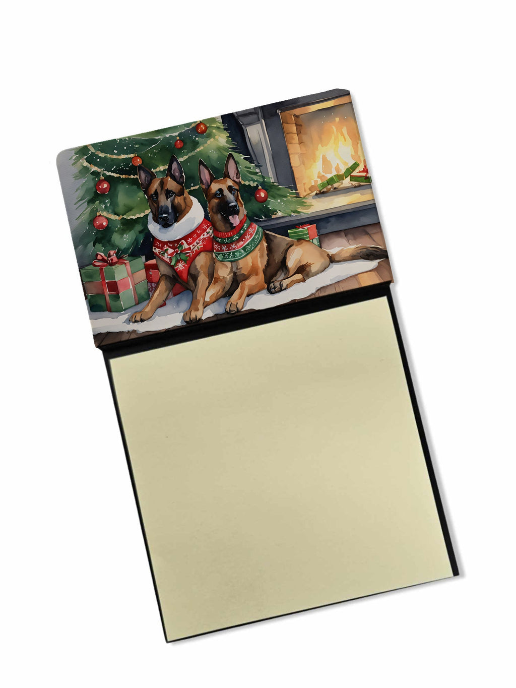 Belgian Malinois Cozy Christmas Watercolor Sticky Note Holder Refillable Dispenser Desk Accessory 3x3 Pad Gift