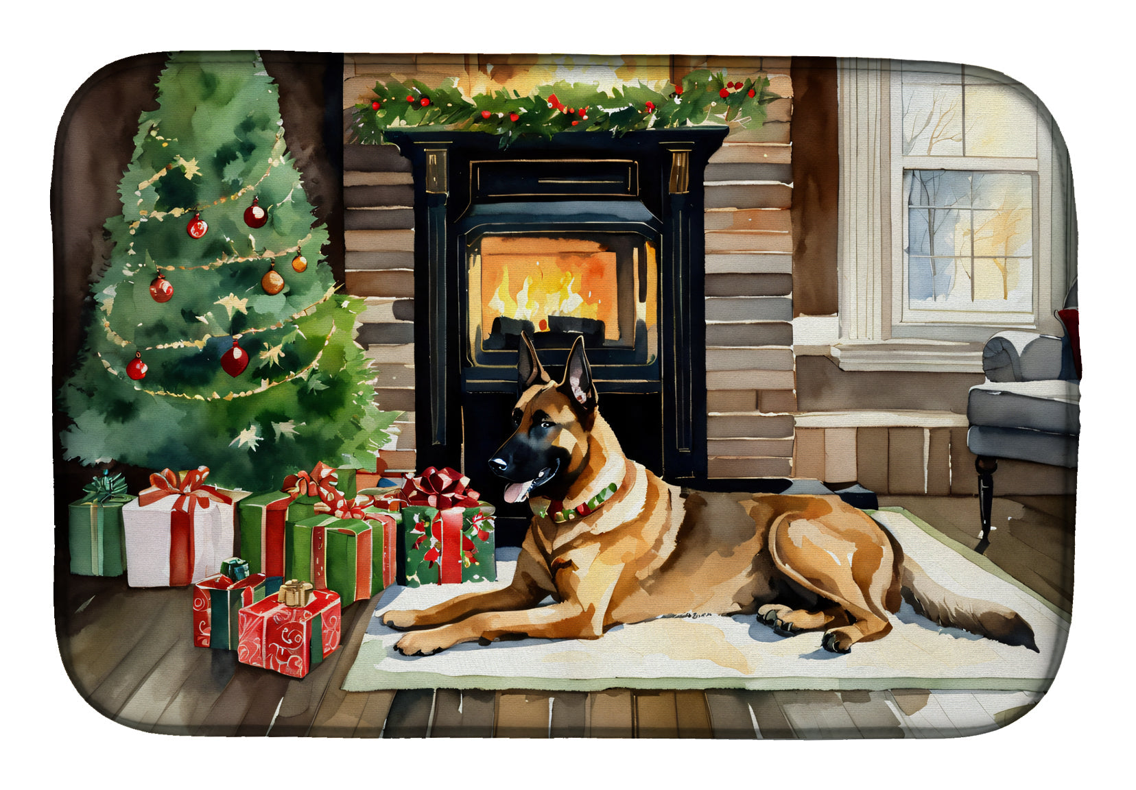 Belgian Malinois Cozy Christmas Dish Drying Mat Absorbent Dish Drying Mat Pad for Kitchen Counter Dish Drainer Mat for Countertop, 14 x 21", Multicolor