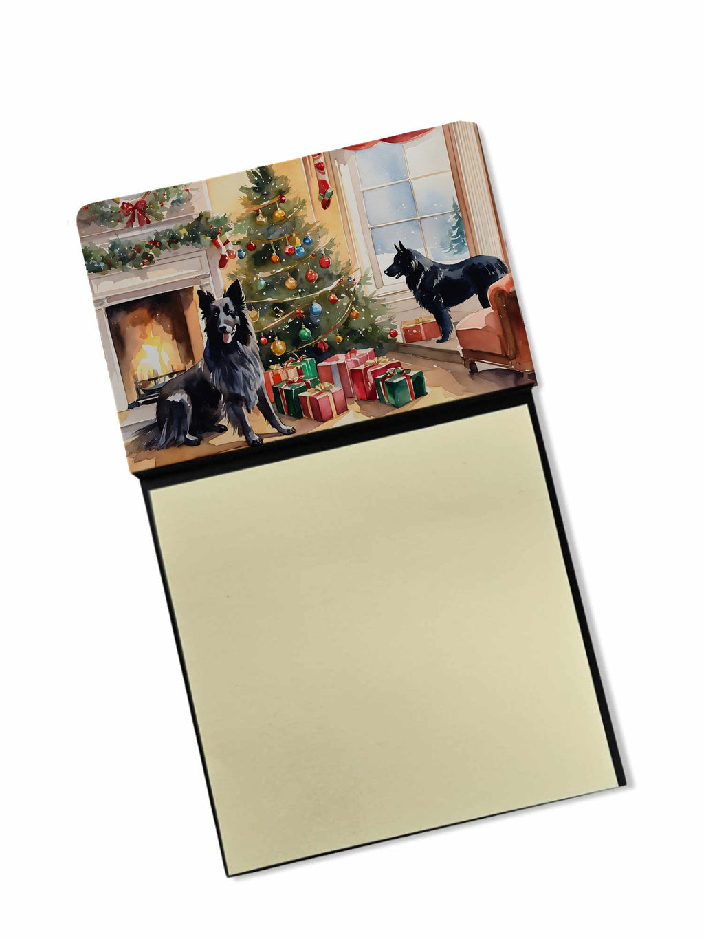 Belgian Sheepdog Cozy Christmas Watercolor Sticky Note Holder Refillable Dispenser Desk Accessory 3x3 Pad Gift