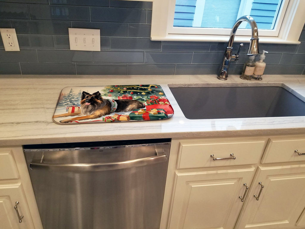Belgian Tervuren Cozy Christmas Dish Drying Mat Absorbent Dish Drying Mat Pad for Kitchen Counter Dish Drainer Mat for Countertop, 14 x 21", Multicolor