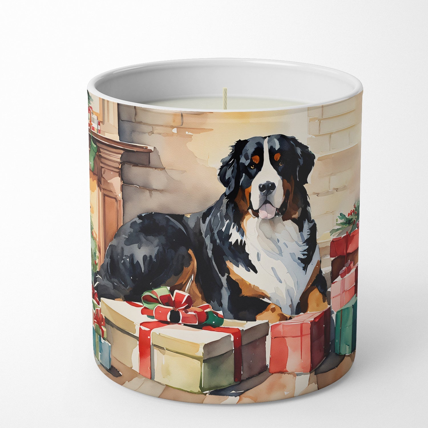 Bernese Mountain Dog Cozy Christmas Decorative Soy Candle Nature Soy Wax Essential Oil Home Decor Ideal for Bedroom Kitchen Bath Office Gift, 10 oz