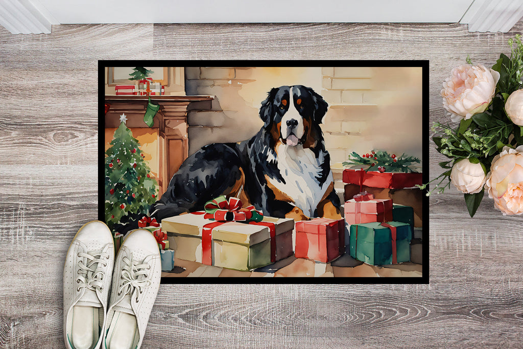Bernese Mountain Dog Cozy Christmas Doormat Indoor Outdoor 18H X 27W Front Door Mat Rugs for Entryway, Non Slip Washable