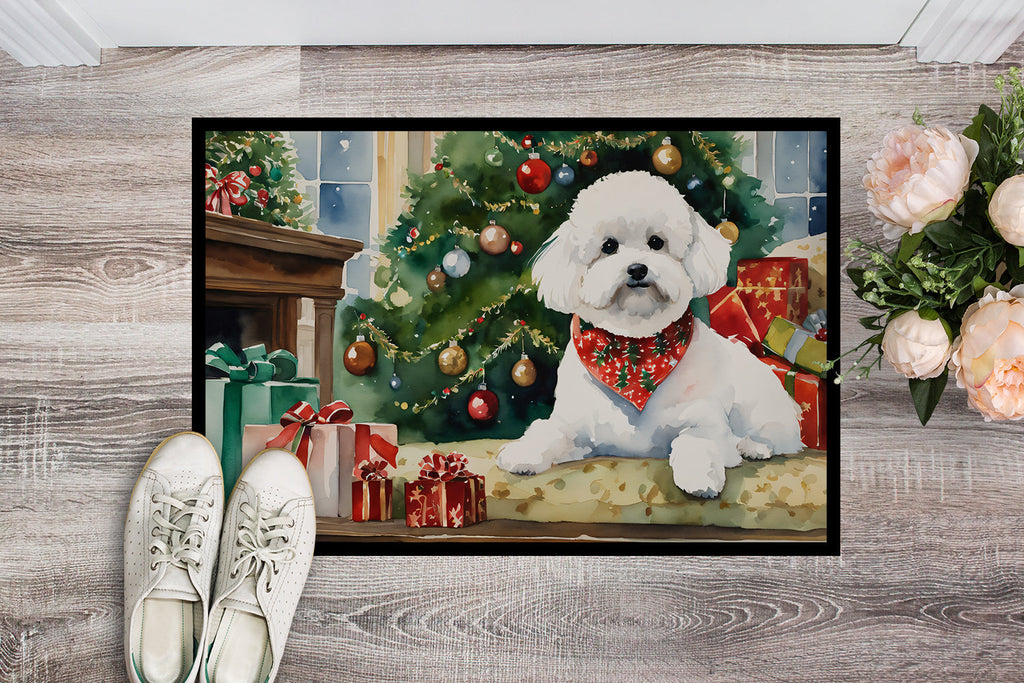 Bichon Frise Cozy Christmas Doormat Indoor Outdoor 18H X 27W Front Door Mat Rugs for Entryway, Non Slip Washable