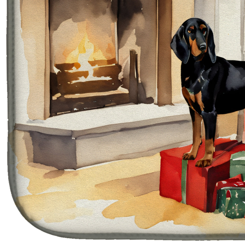 Black and Tan Coonhound Cozy Christmas Dish Drying Mat Absorbent Dish Drying Mat Pad for Kitchen Counter Dish Drainer Mat for Countertop, 14 x 21", Multicolor
