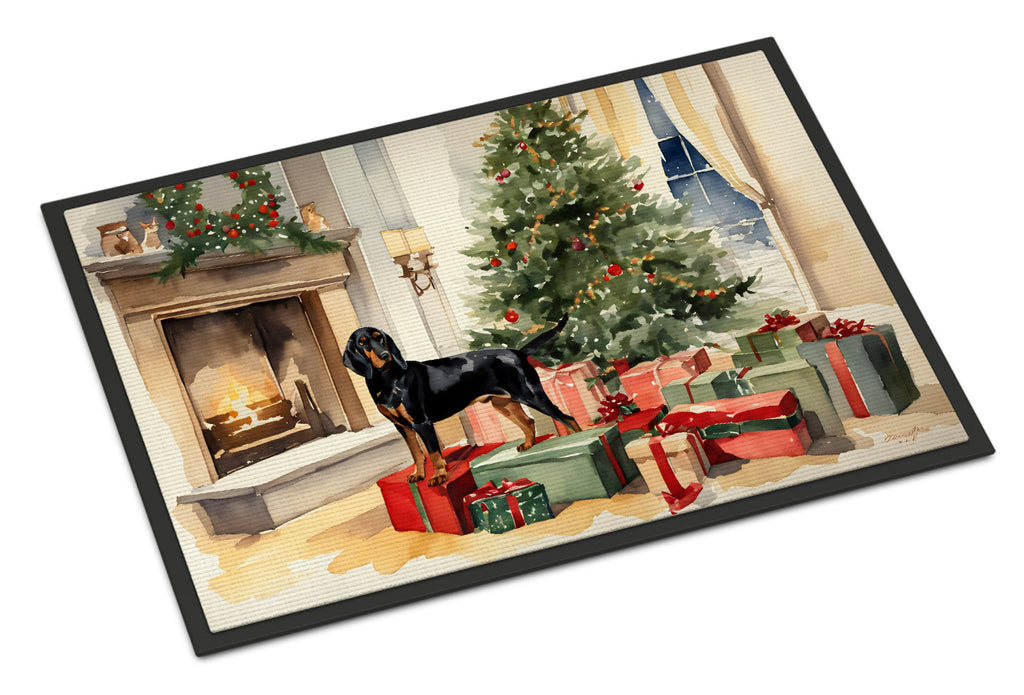 Black and Tan Coonhound Cozy Christmas Doormat Indoor Outdoor 18H X 27W Front Door Mat Rugs for Entryway, Non Slip Washable