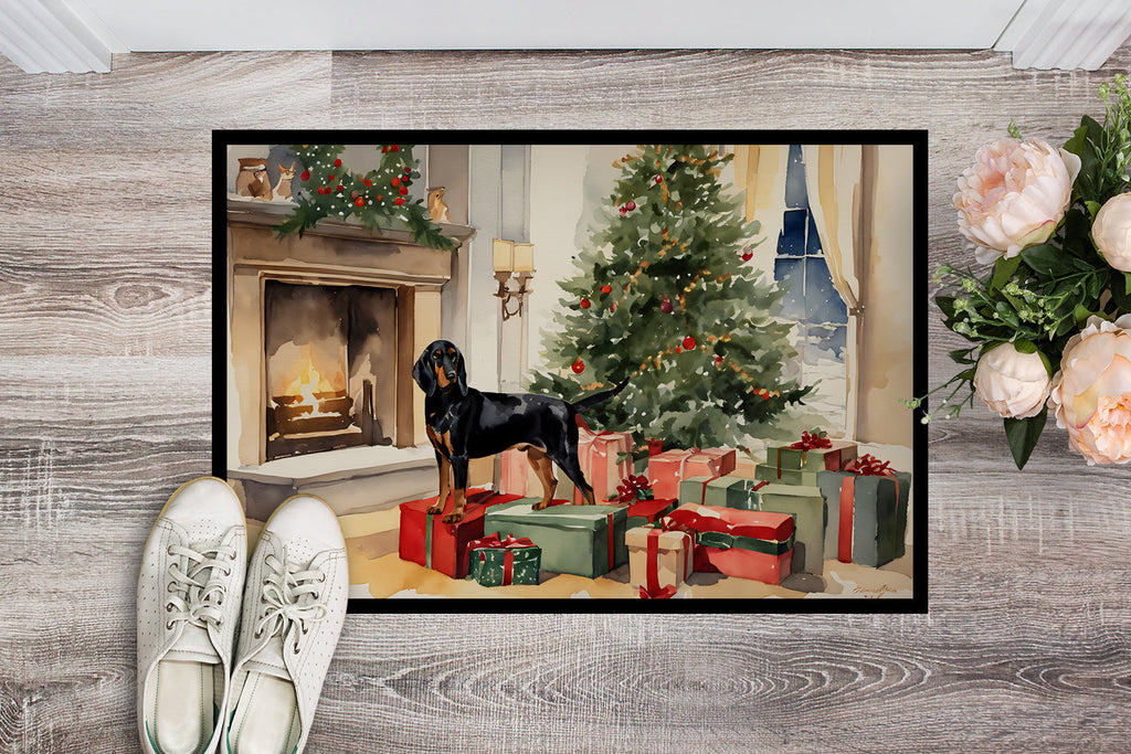 Black and Tan Coonhound Cozy Christmas Doormat Indoor Outdoor 18H X 27W Front Door Mat Rugs for Entryway, Non Slip Washable