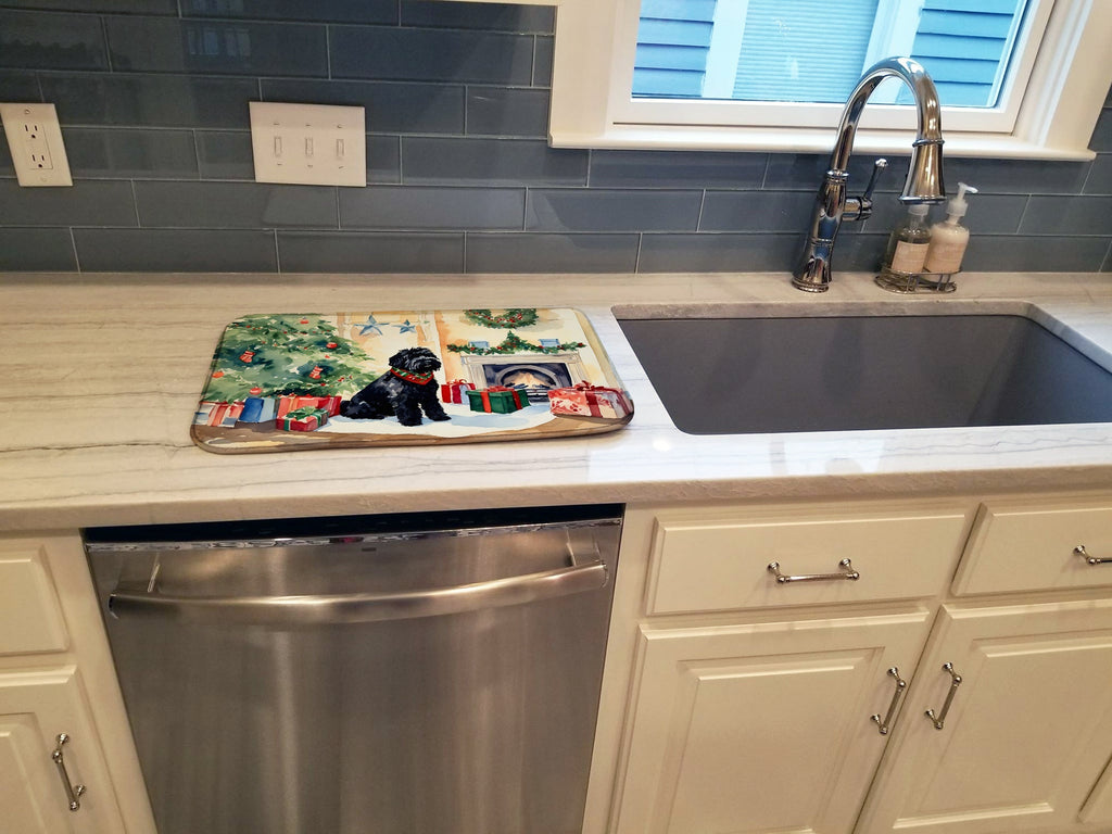 Black Russian Terrier Cozy Christmas Dish Drying Mat Absorbent Dish Drying Mat Pad for Kitchen Counter Dish Drainer Mat for Countertop, 14 x 21", Multicolor