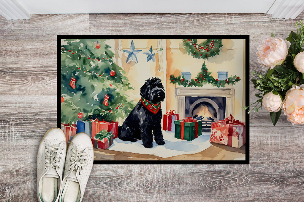 Black Russian Terrier Cozy Christmas Doormat Indoor Outdoor 24H X 36W Front Door Mat Rugs for Entryway, Non Slip Washable Low Pile,