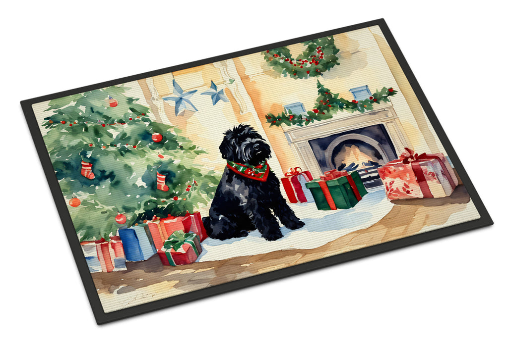 Black Russian Terrier Cozy Christmas Doormat Indoor Outdoor 18H X 27W Front Door Mat Rugs for Entryway, Non Slip Washable