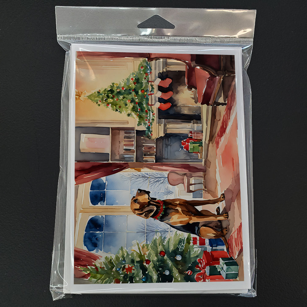 Bloodhound Cozy Christmas Greeting Cards Pack of 8 Blank Cards with Envelopes Whimsical A7 Size 5x7