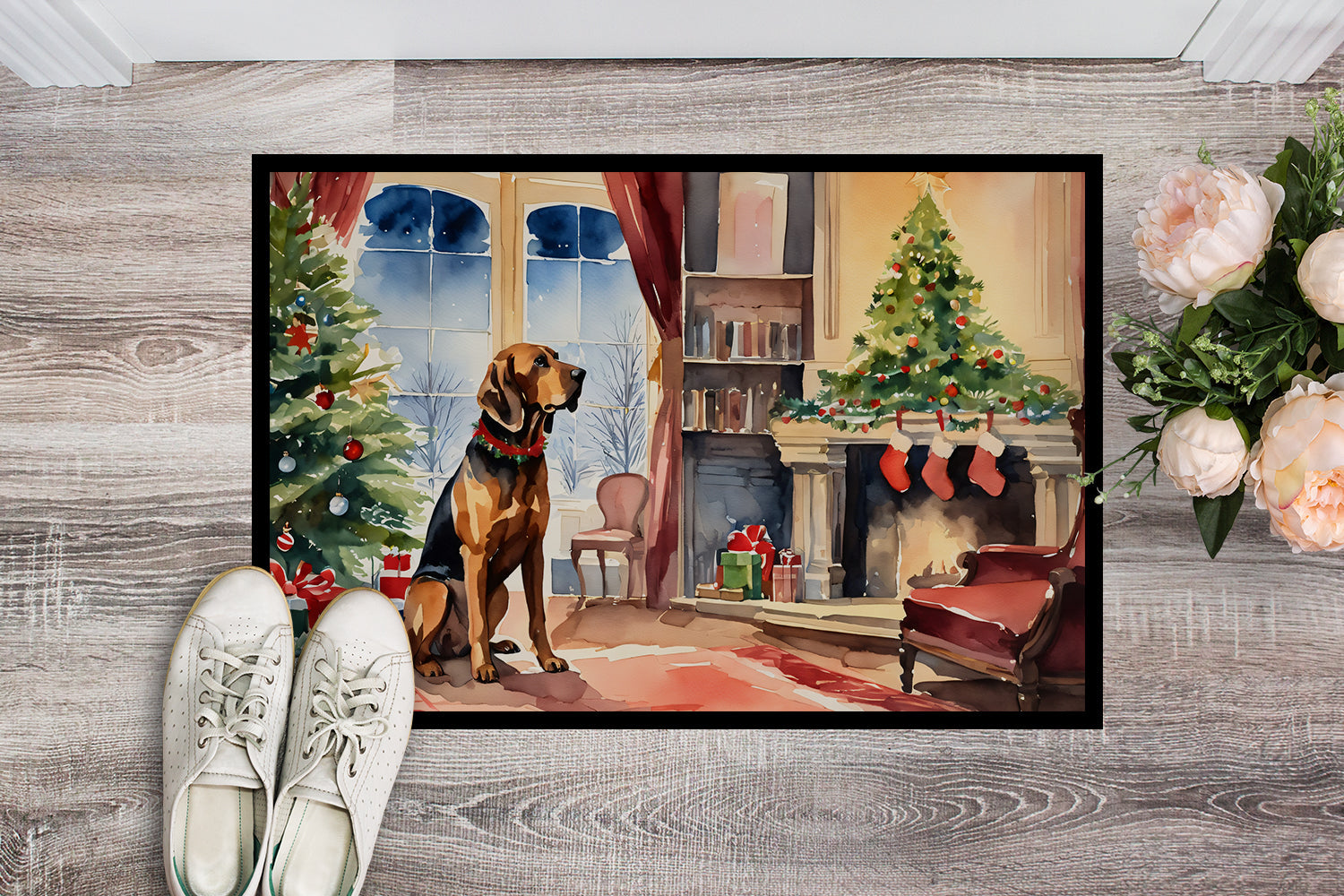Bloodhound Cozy Christmas Doormat Indoor Outdoor 24H X 36W Front Door Mat Rugs for Entryway, Non Slip Washable Low Pile,